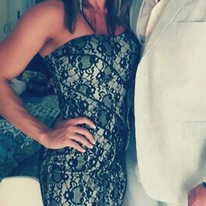 Strapless nude lace overlay dress